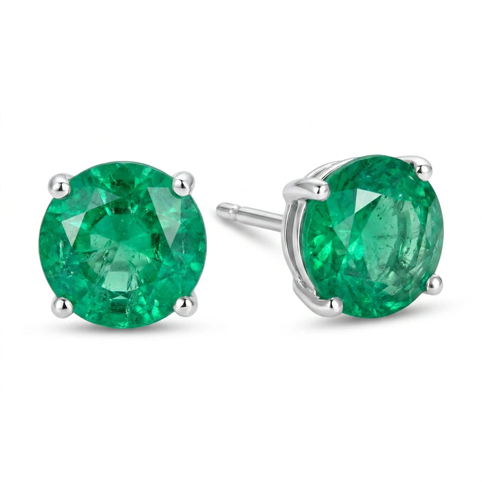 Round-cut 0,31 ct Emerald Stud Earrings - 18 k White Gold