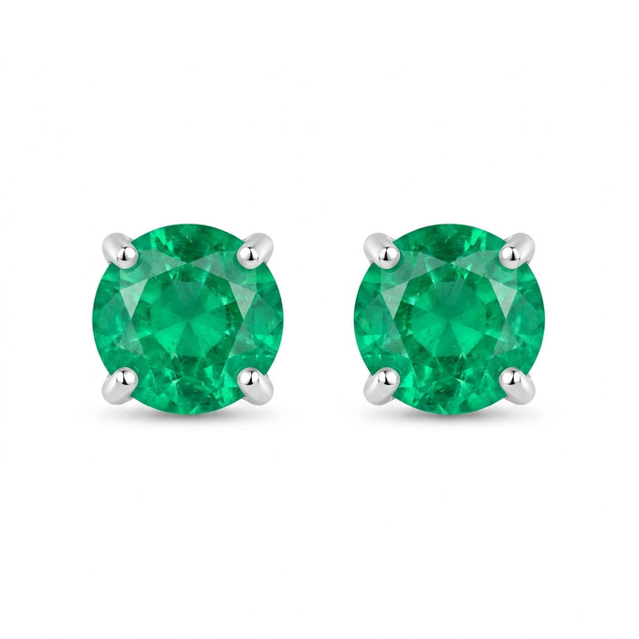 Round-cut 0,31 ct Emerald Stud Earrings - 18 k White Gold