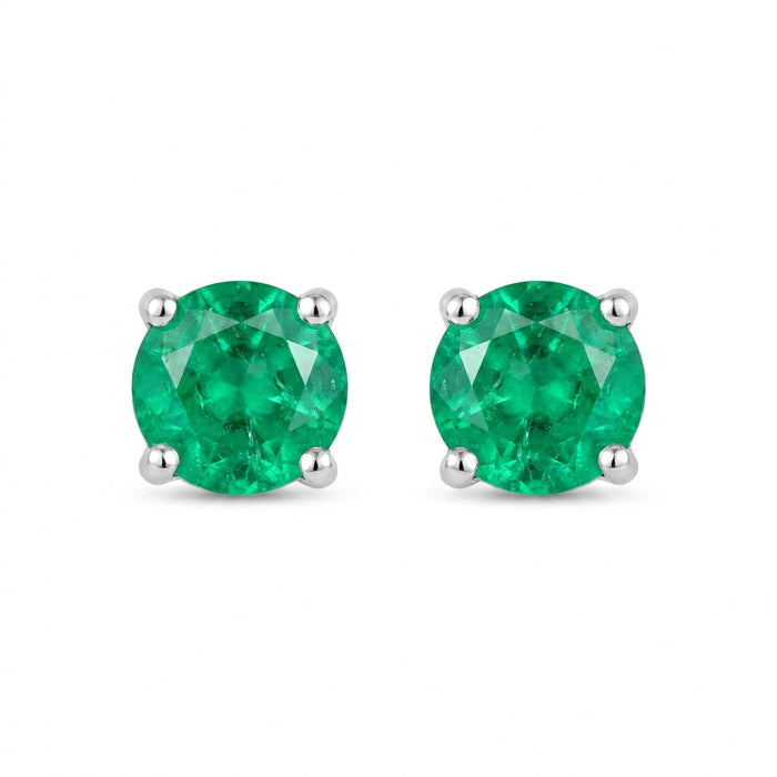 Round-cut 0,31 ct Emerald Stud Earrings - 18 k White Gold