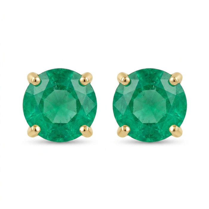 Round-cut 0,31 ct Emerald Stud Earrings - 18 k Yellow Gold