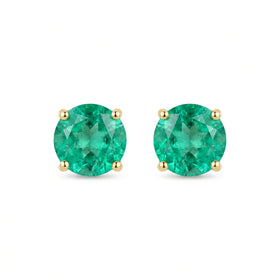 Round-cut 0,47 ct Emerald Stud Earrings - 18 k Yellow Gold