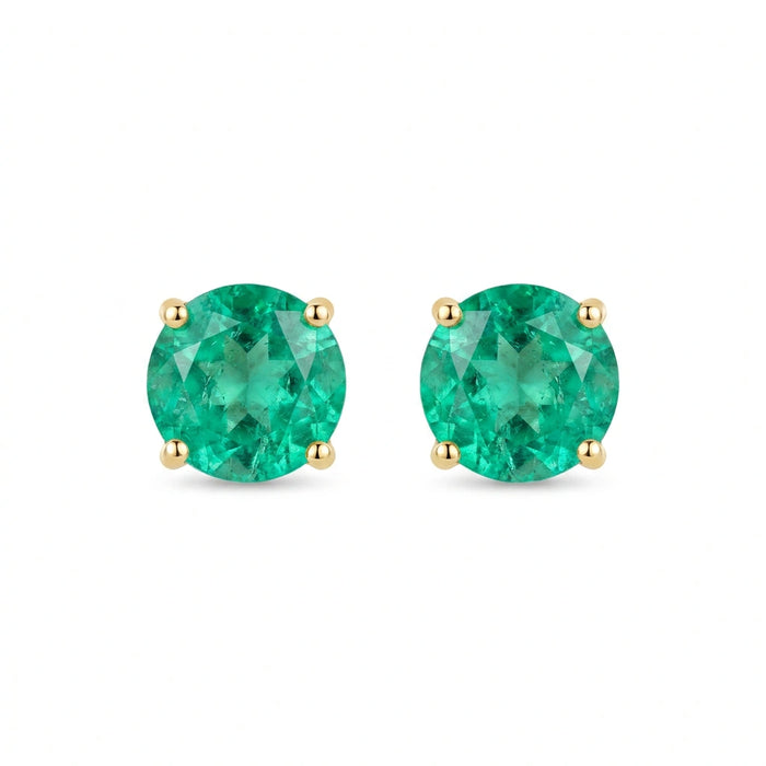 Round-cut 0,47 ct Emerald Stud Earrings - 18 k Yellow Gold