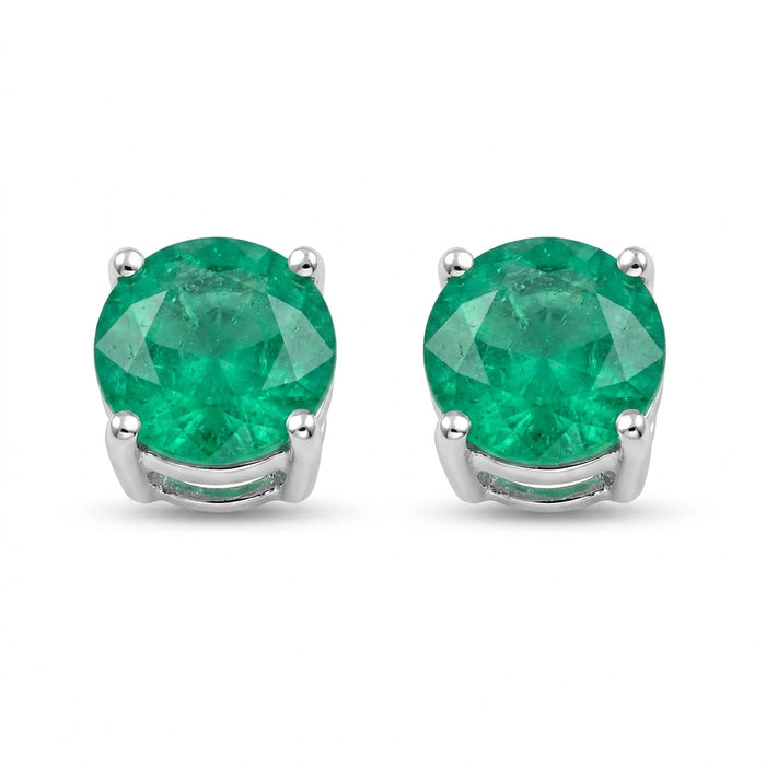 Round-cut 0,47 ct Emerald Stud Earrings - 18 k White Gold