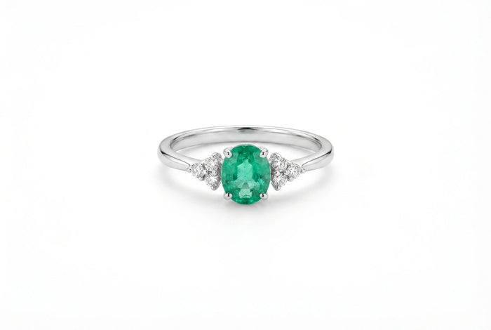 Double Clover Diamonds Emerald Ring