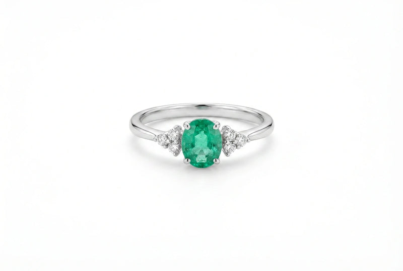 Bague Double Trèfle Diamants Émeraude