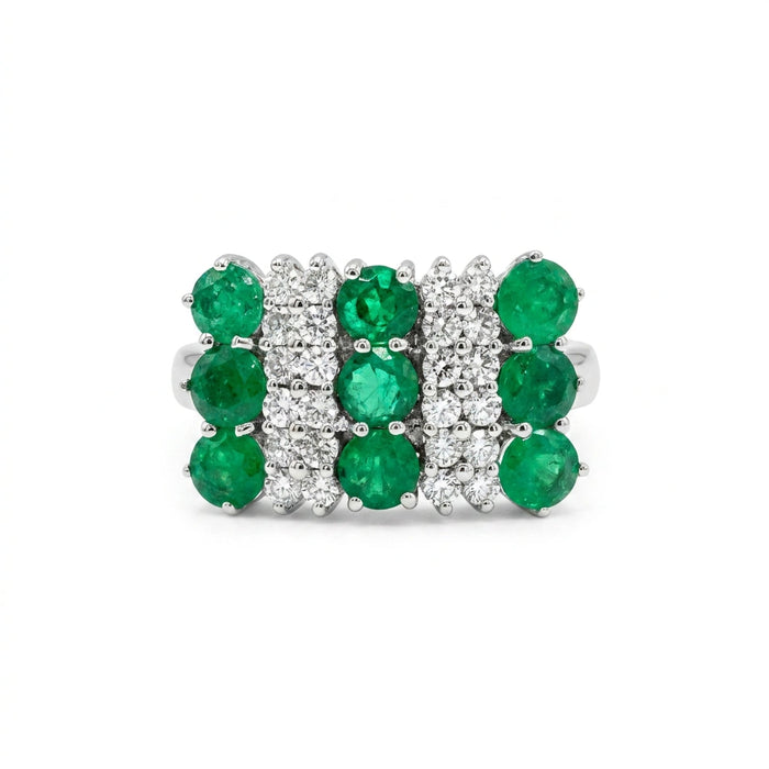 Emeralds and Diamonds Mosaic Ring