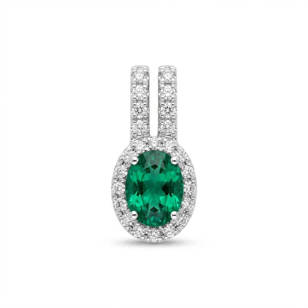 Oval Emerald Halo Pendant with Diamond-Accented Bail