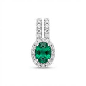 Oval Emerald Halo Pendant with Diamond-Accented Bail