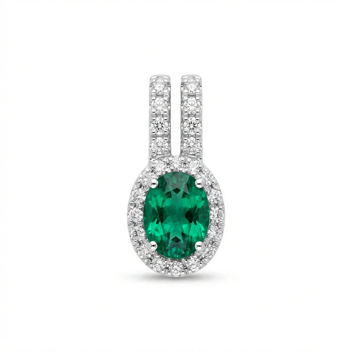 Pendentif ovale émeraude à halo avec bélière ornée de diamants